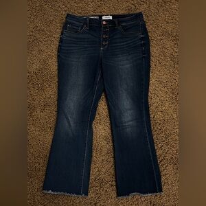 Sonoma Cropped Bootcut Raw Hem Dark Washed Jeans; Button Fly, Stretch, Women 12